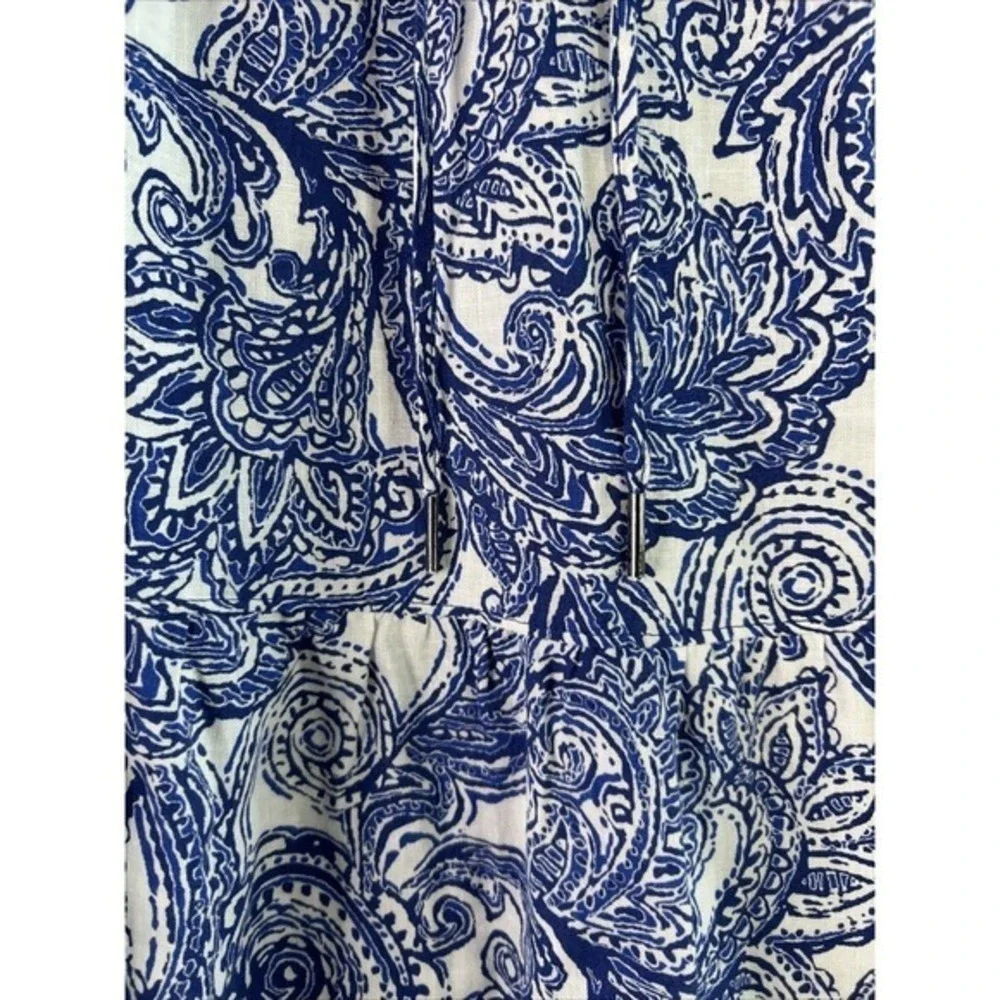 Jones New York Large Blue White Paisley Linen Blend‎ Tiered Midi Skirt